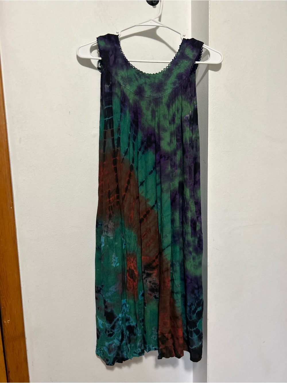 Sleeveless Tie-Dye Maxi Dress in Green, Purple & Brown
